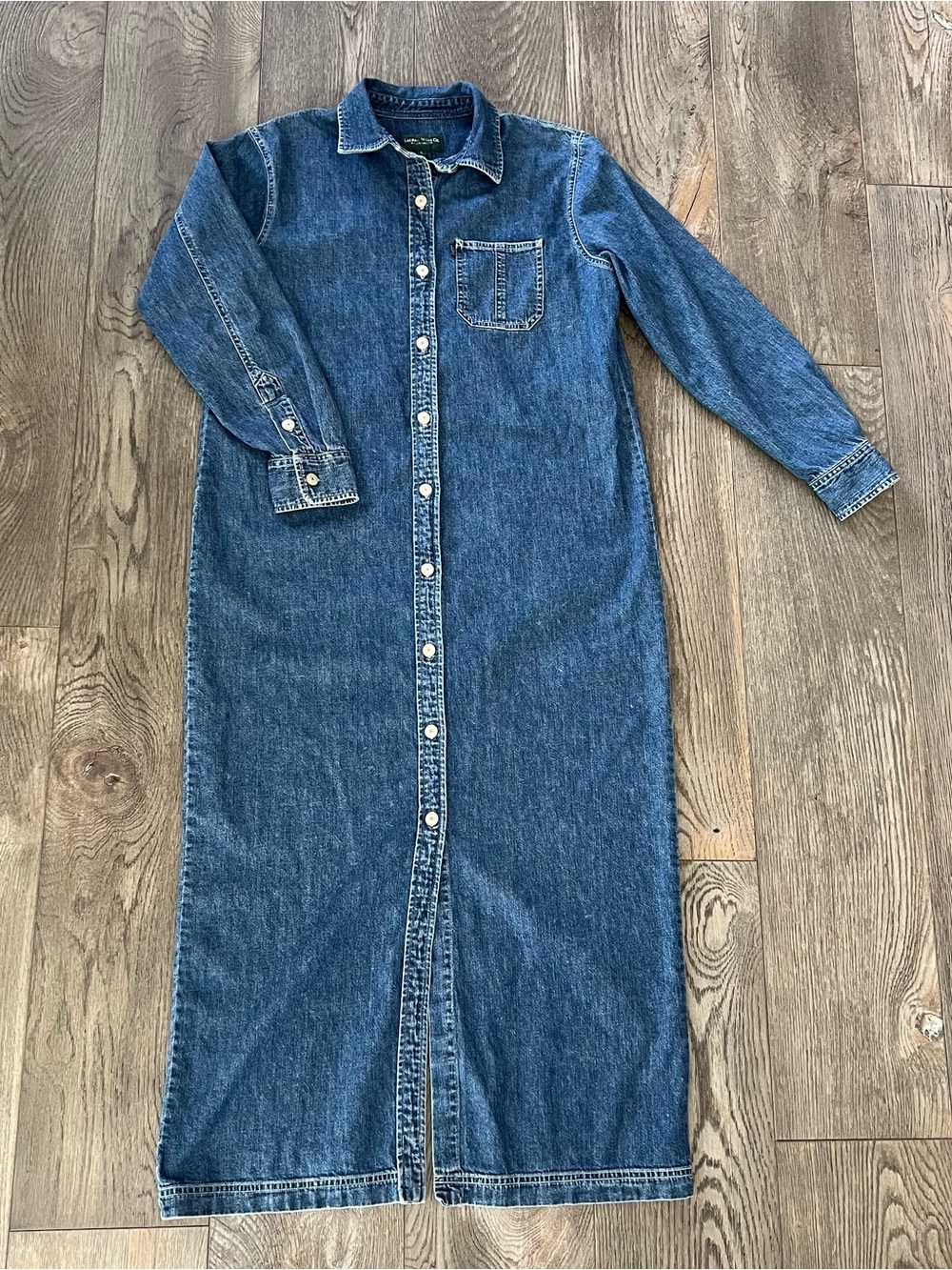 Vintage 90s Y2K LRL RALPH LAUREN DENIM Jean Shirt Dress Maxi Long Sleeve Size L